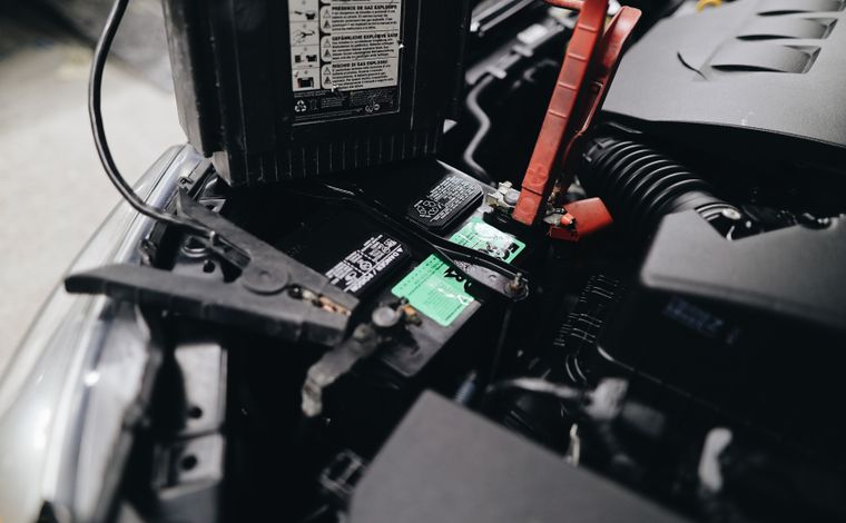 Jump-starting a car battery in the engine bay